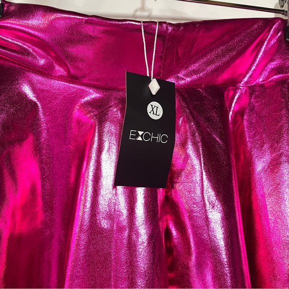 Hot Pink Metallic Futuristic Festival Cybercore Mini Skater Skirt Zenon Costume - Picture 3 of 6